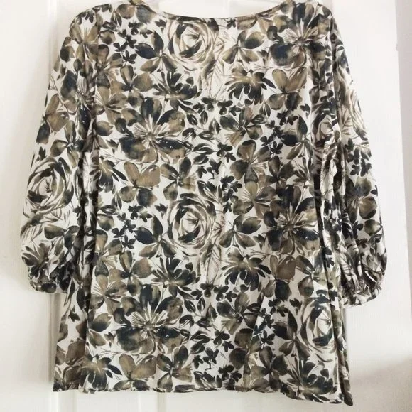 Floral peasant brown top sz XL - Picture 4 of 6